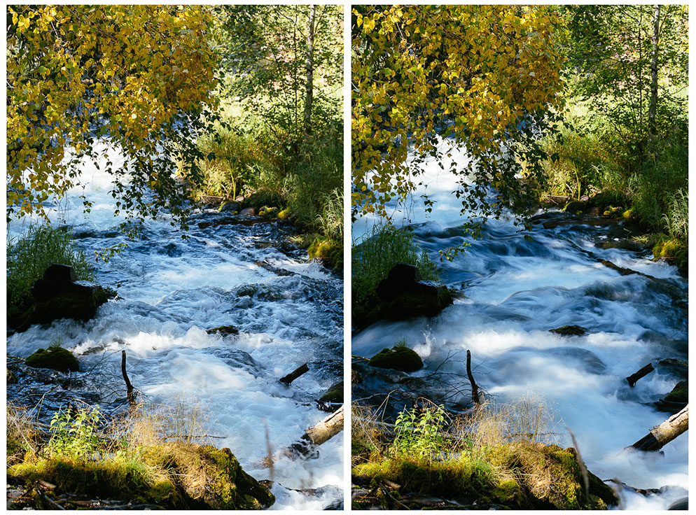 Taku Kumabe’s stream comparison: more distinct water texture at left and longer smooth streaks at right