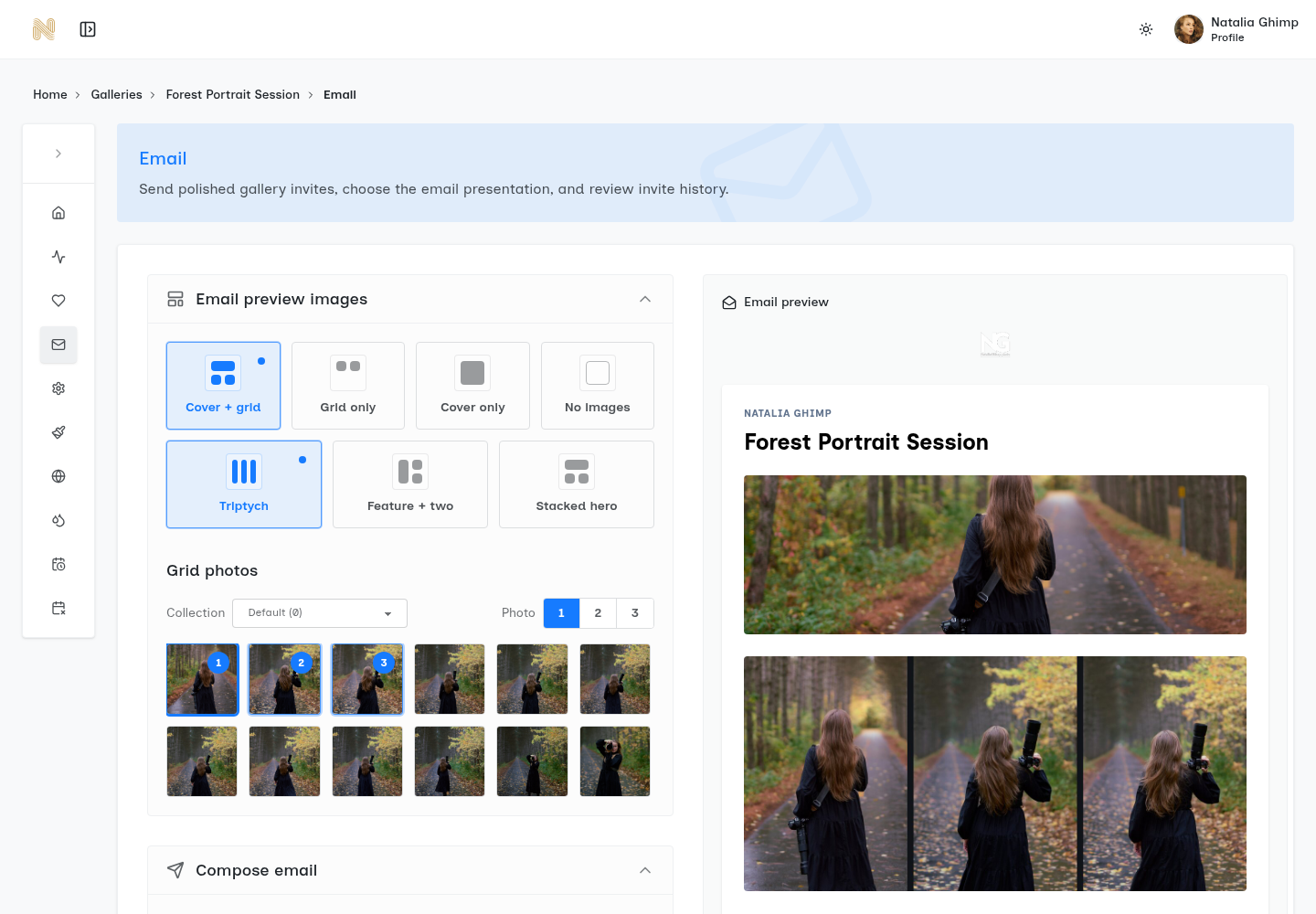 SendPhoto gallery email invite and account email settings