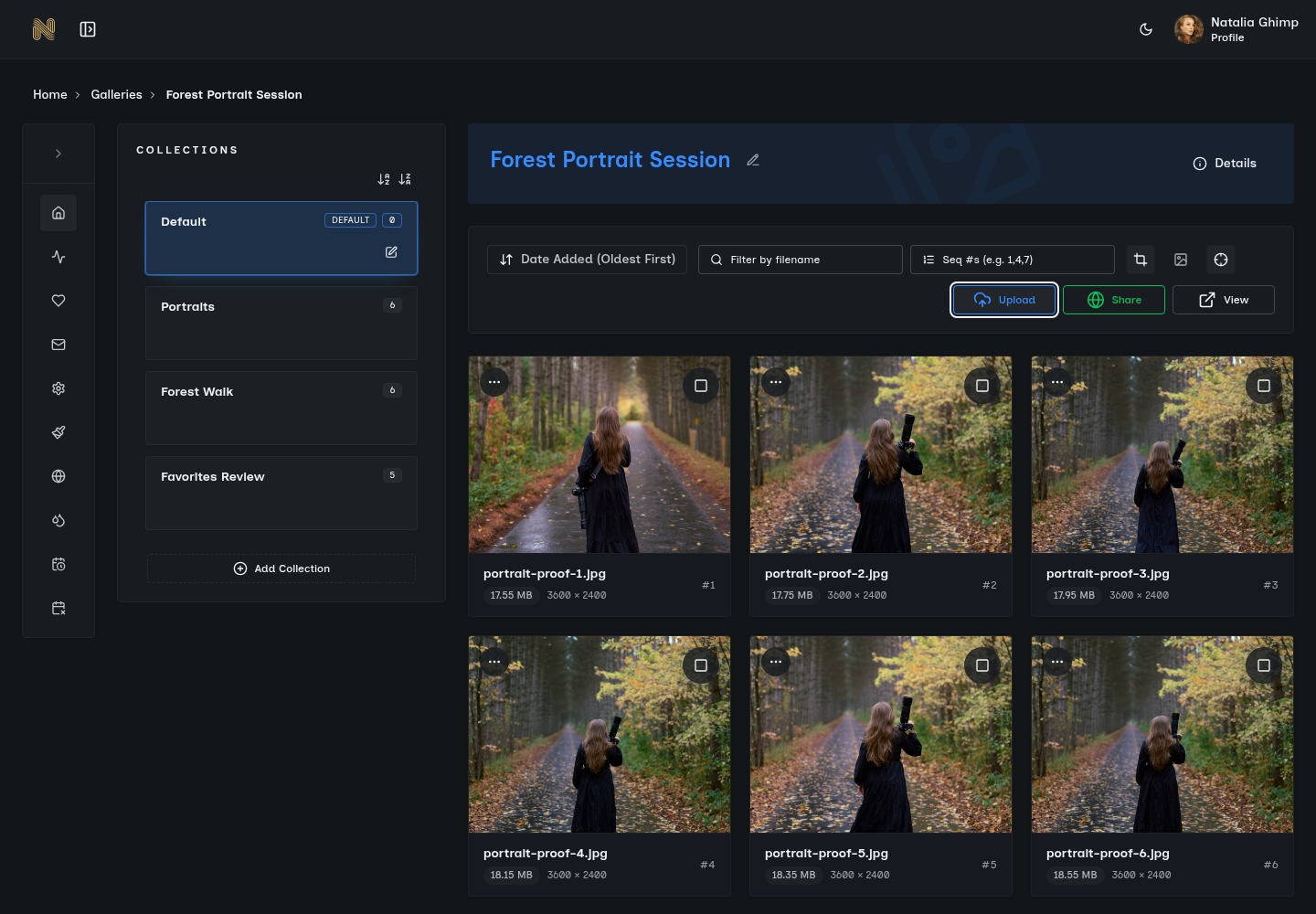 Uploading photos into a SendPhoto gallery